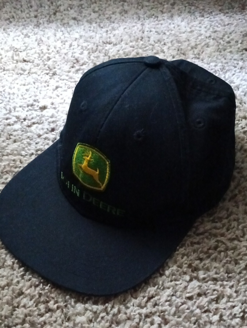 John Deere Black Cap with Green and Yellow Embroidered Logo
